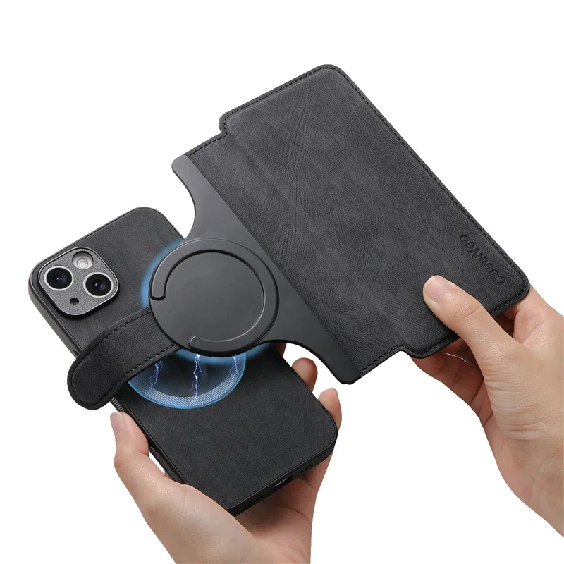 

Кожаный магнитный флип-чехол 2 в 1 для iPhone 17 Air 16 E 15 14 13 12 Pro Max Plus 17Air 16E 17Pro I17 Magsafe Card Wallet Cover