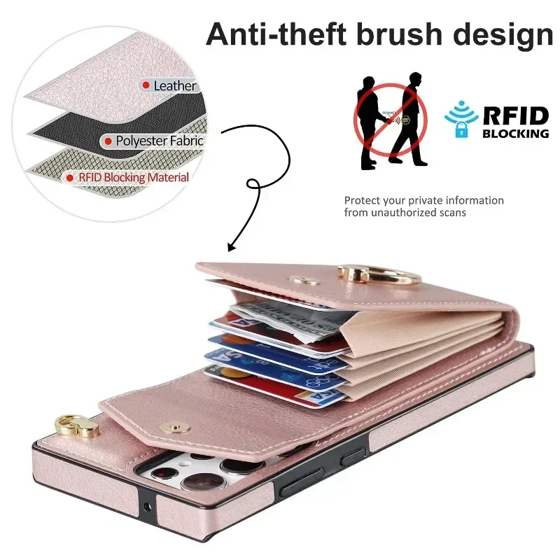 Ring Stand Card Holder Crossbody Case For Samsung Galaxy S21 S23 FE S25 S24 S22 Plus S26 Ultra A57 A37 A55 A53 A16 Leather Cover