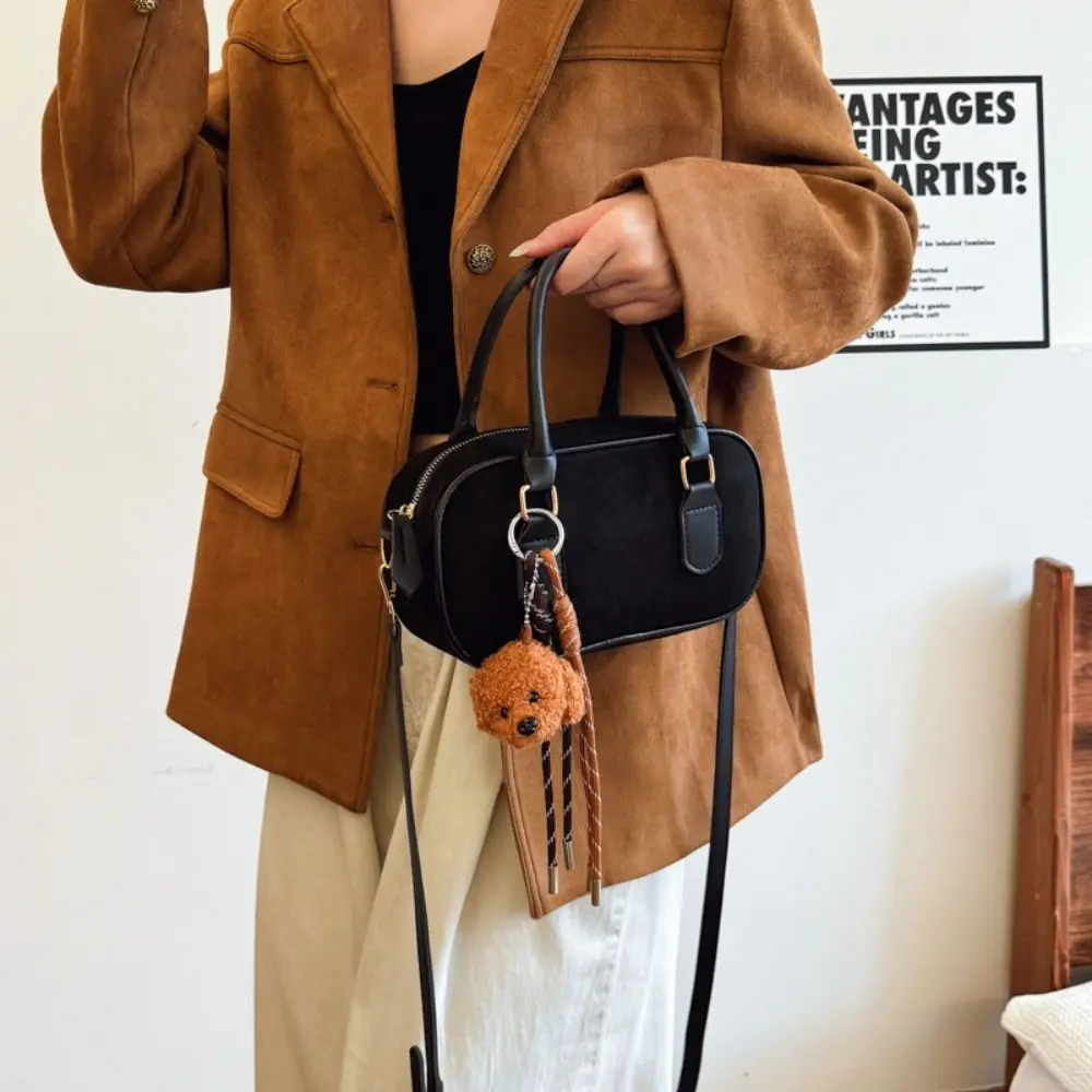 

Elegant PU Leather Suede Bowling Bag Handbag Solid Color Small Square Bag Large Capacity Korean Style Shoulder Bag Girls/Female