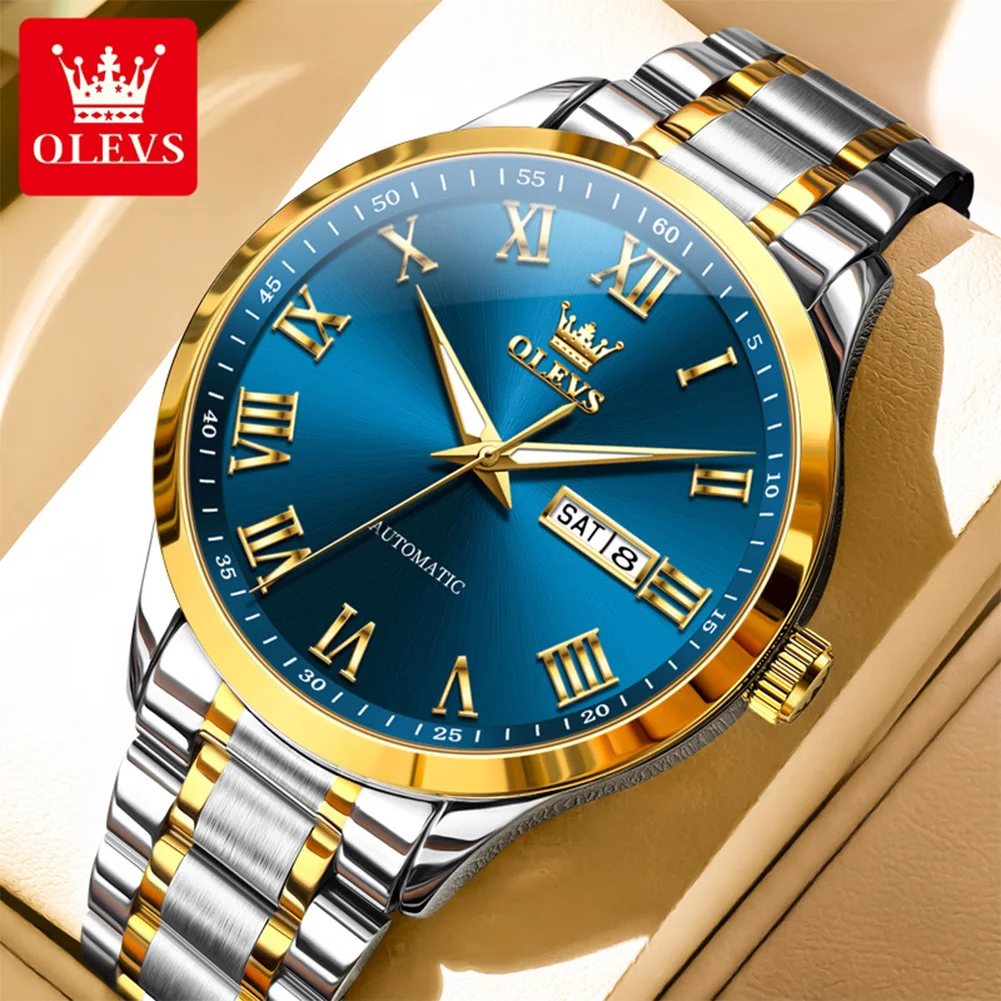 OLEVS 7075 reloj para hombre reloj mecánico automático multifuncional semana fecha Luna reloj de lujo para hombres 30m caja luminosa impermeable