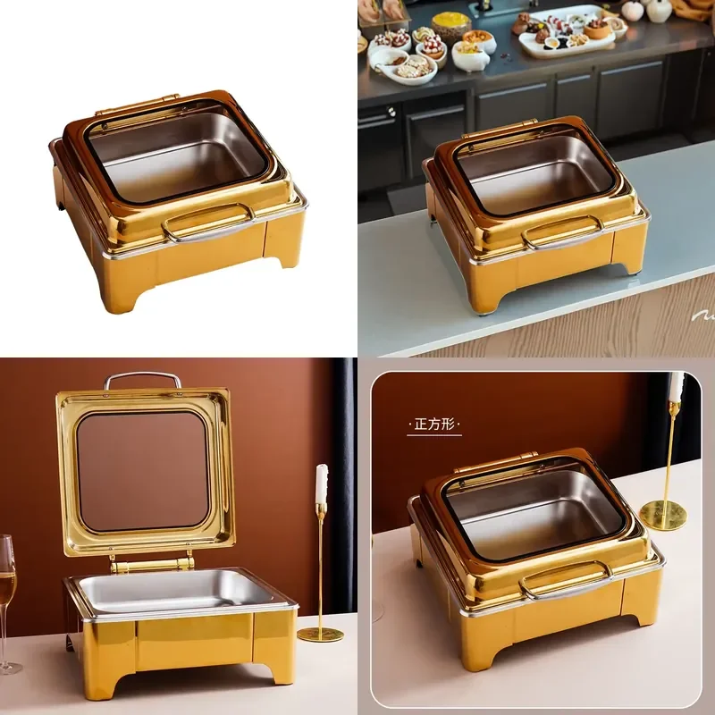 for  Gold 6L Stainless Steel Food Warmer Hot Pot Banquet Dish Heater Hotel Cafeteria Serving Cooler