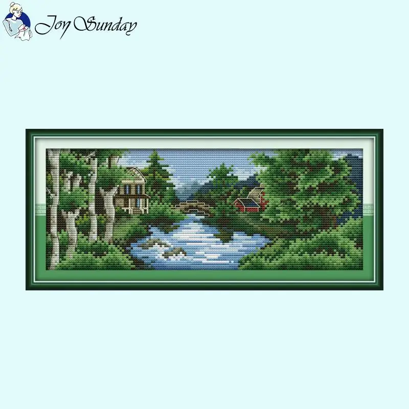 Castle Four Seasons Landscape Pattern Cross Stitch 14ct 16ct 11ct White Canvas Fabric Needle and Thread Kits DIY Hand Embroidery