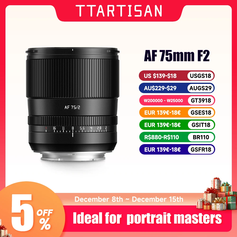 TTArtisan Auto Focus 75mm F2 obiettivo fotocamera mirrorless full frame attacco E Z per Sony A7M4 a6000 zve10 a6700 FX30 Nikon zfc Z9 Z50