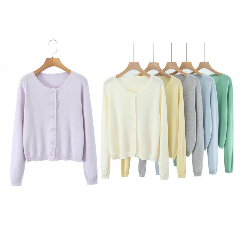 

2025 Autumn New Korean Style Design Lace Collar Knitted Cardigan for Women, Versatile Round Neck Multi-color Sweater Coat