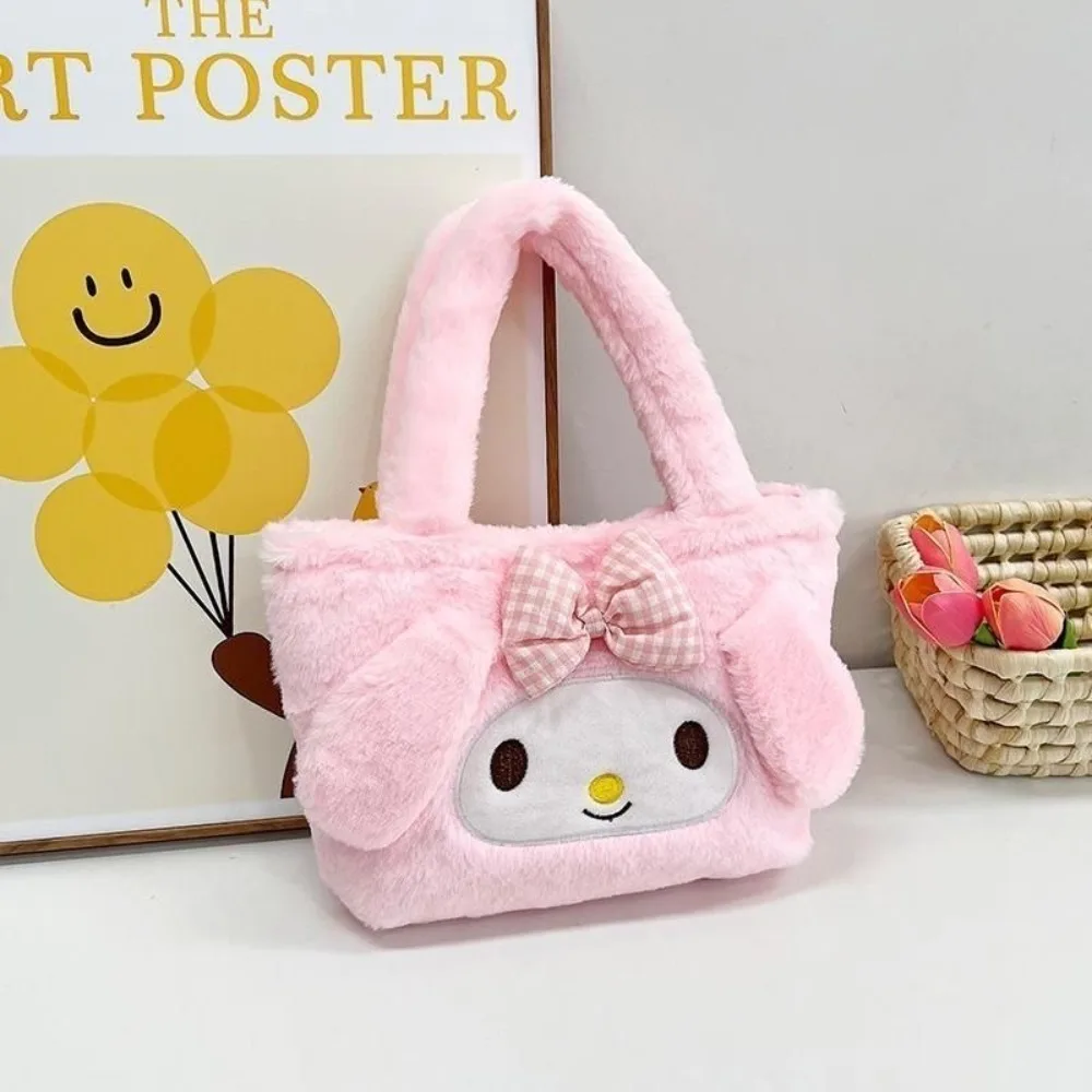 MINISO Sanrio Bag Kawaii Kuromi Cinnamoroll My Melody Cartoon Anime Plush Handbag Cosmetic Bag Travel Storage Bag Women Gifts