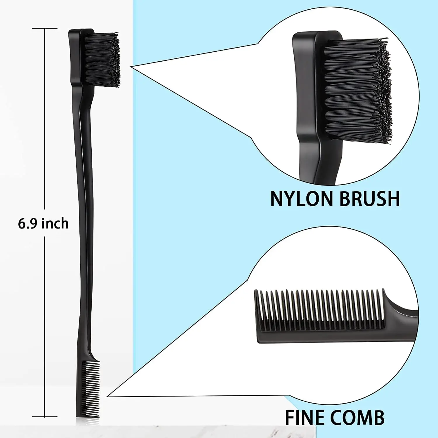 3 Pcs Slick Back Hair Brush Set Bristle Hair Brush Edge Control Brush Teasing Comb for Women Baby Kids' Black Hair