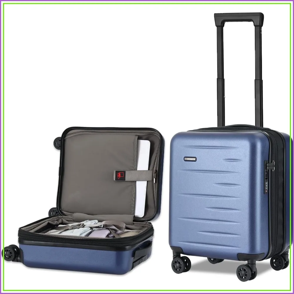 

16 Inch Underseat Carry On Luggage, Airline Approved, Expandable Lightweight ABS+PC Hard Shell Suitcase with 360° Spinner Wheels, TSA Lock, YKK Zipper, for Business Weekender