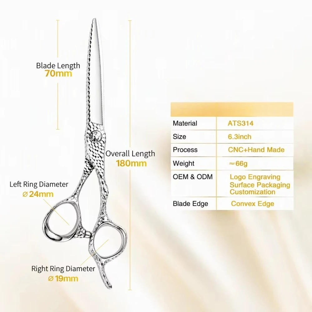 Silver 6.3 Inch ATS314 Cobalt Barber Scissors Professional Hair Cutting Shears for Men Fade Cut Offset Handle Salon Use