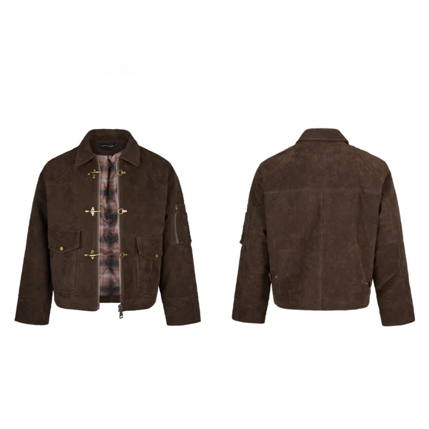 

EME из воловьей кожи, бархатная градиентная клетчатая хлопковая куртка на пуговицах в виде самолета, зимнее утолщенное теплое пальто в стиле ретро со старыми деньгами