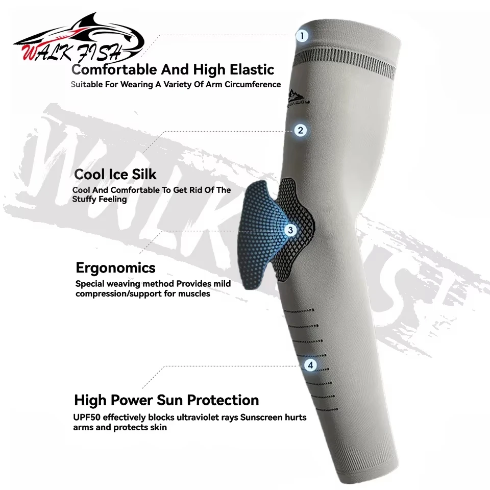 WALK FISH 1Pair Ice Silk Fishing Sleeves Unisex Sun Protection Fishing Sleeves Soft Breathable  Outdoor Sports Bike Running Arm