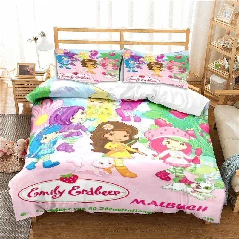 Exquisite 3D Print Strawberry Cartoon Shortcake Bedding Set Boys Girls Twin Queen King Size Duvet Cover Pillowcase Bed Boys Adu