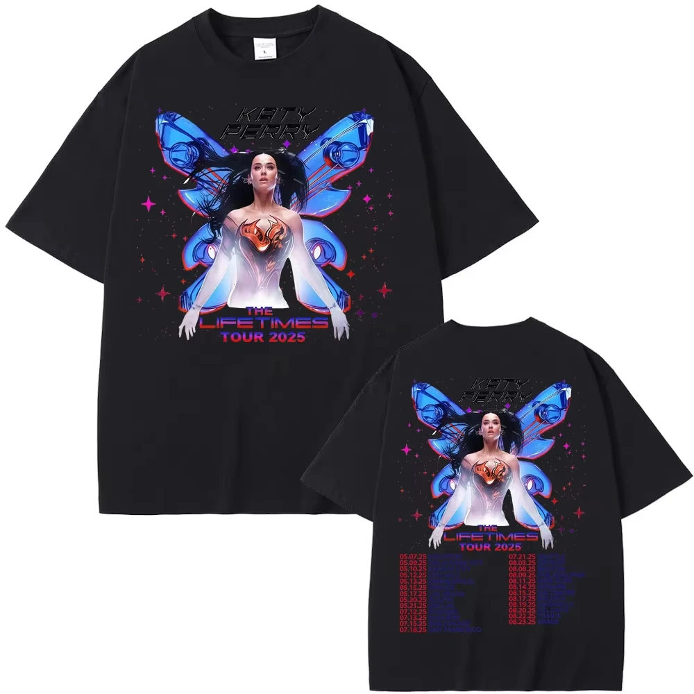 

Футболка с двусторонним принтом Singer Katy Perry The Lifetime Tour 2025, мужская и женская модная повседневная футболка в стиле хип-хоп, уличная одежда