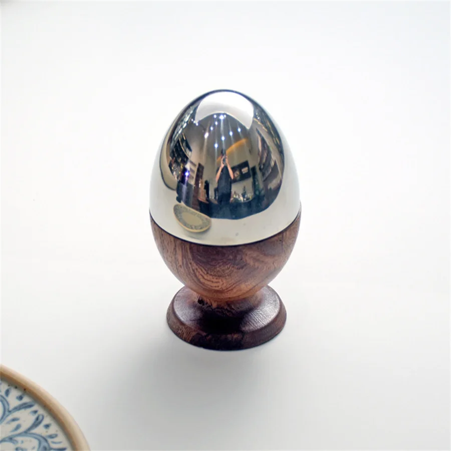 Creative Stainless Steel Eggshell toothpick Tube Walnut Base Toothpick Can Dining Table Decoration Toothpick Storage Box