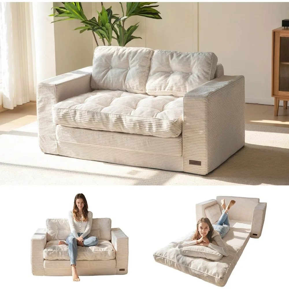 

Convertible Sofa Bed, Pull Out Loveseat Sleeper Sofa, 2 in 1 Folding Couch Bed, Comfortable sofa with armrests Pillows