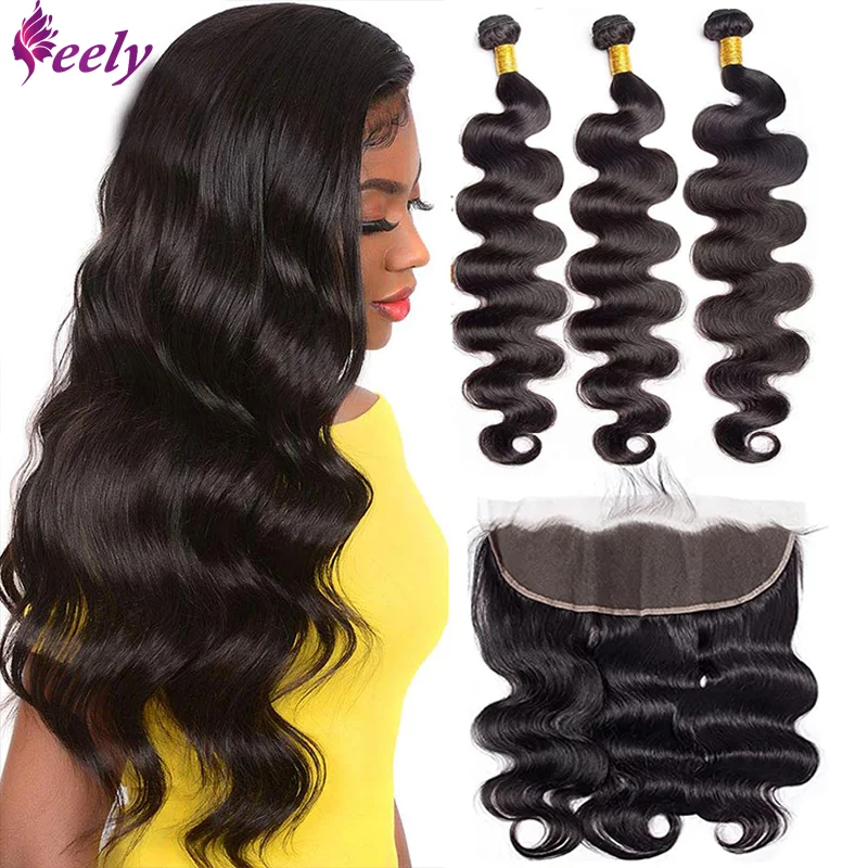 Frontale Human Hair Bundels Met Body Wave Human Hair Bundels Closure Transparant Lace Frontal Met Body Wave Hair Natural Black