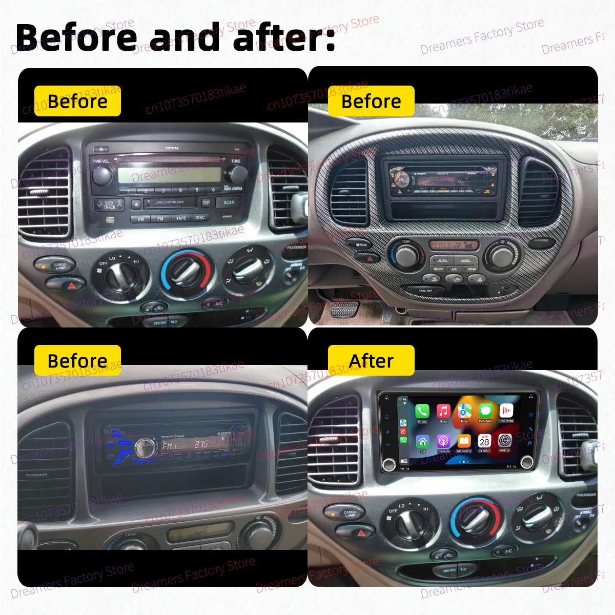 2 Din راديو أندرويد لتويوتا سيكويا تندرا 2001-2007 7 "شاشة لاسلكية Carplay سيارة الوسائط المتعددة نظام تحديد المواقع رئيس وحدة ستيريو Autoradio