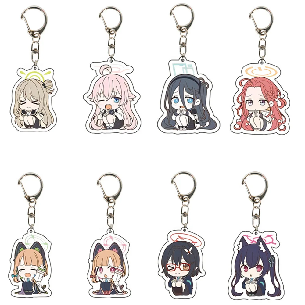 Blue Archive Anime Acrylic Figures Keychain Cartoon Cute Takanashi Hoshino Bag Pendant Chaveio Women Car Keyrings for Fans Gifts