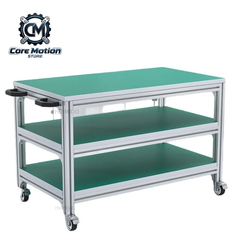 Factory workshop anti-static mobile double-layer workbench inspection packaging tools material rack aluminum profile cart