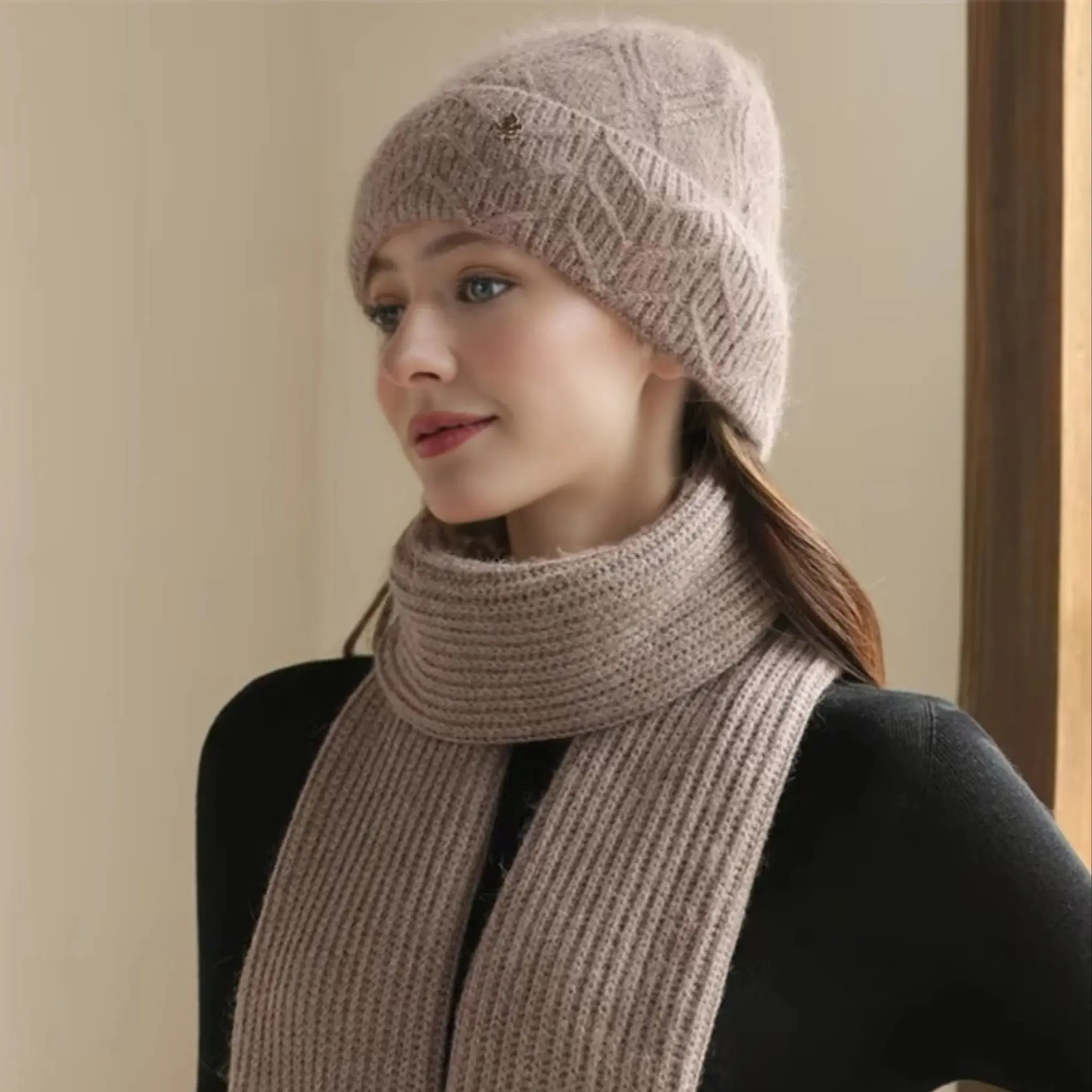 

New Women Winter Warm Suit Female Beanie Hats For Women Casual Rabbit Fur Knit Hat Winter Warm Cap