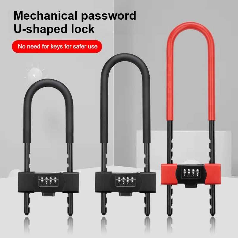 4-digit Password Glass Door U-shaped Lock Waterproof and Rust Proof Padlock Extend Anti-theft Store Door Bicycle Motorcycle Lock