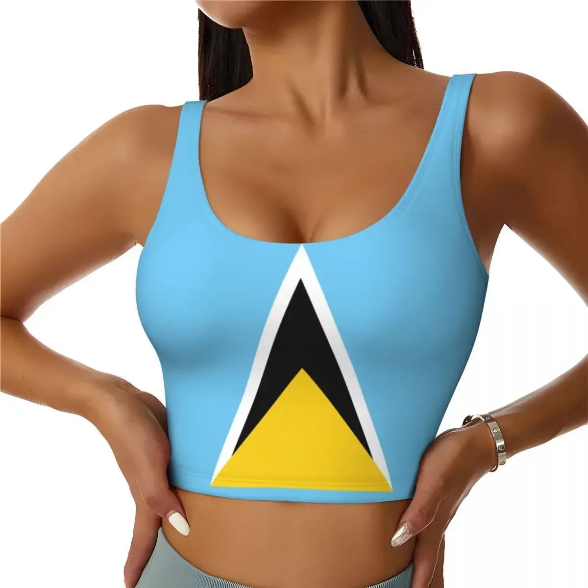

Yoga Vest Women Gym Sports Crop Tops Saint Lucia Flag Streetwear Workout Breathable Tank Top Female