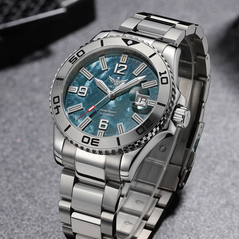 YELANG Men Military Watch 42mm Automatic Mechanical Wristwatch Luminous Tubes Sapphire Diver 20Bar Waterproof SW200