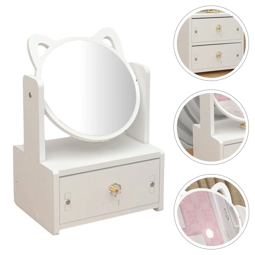 Desktop Vanity Mirror Makeup Plastic Women Home Supplies Storage Cosmetics with Drawer Dressing Dresser