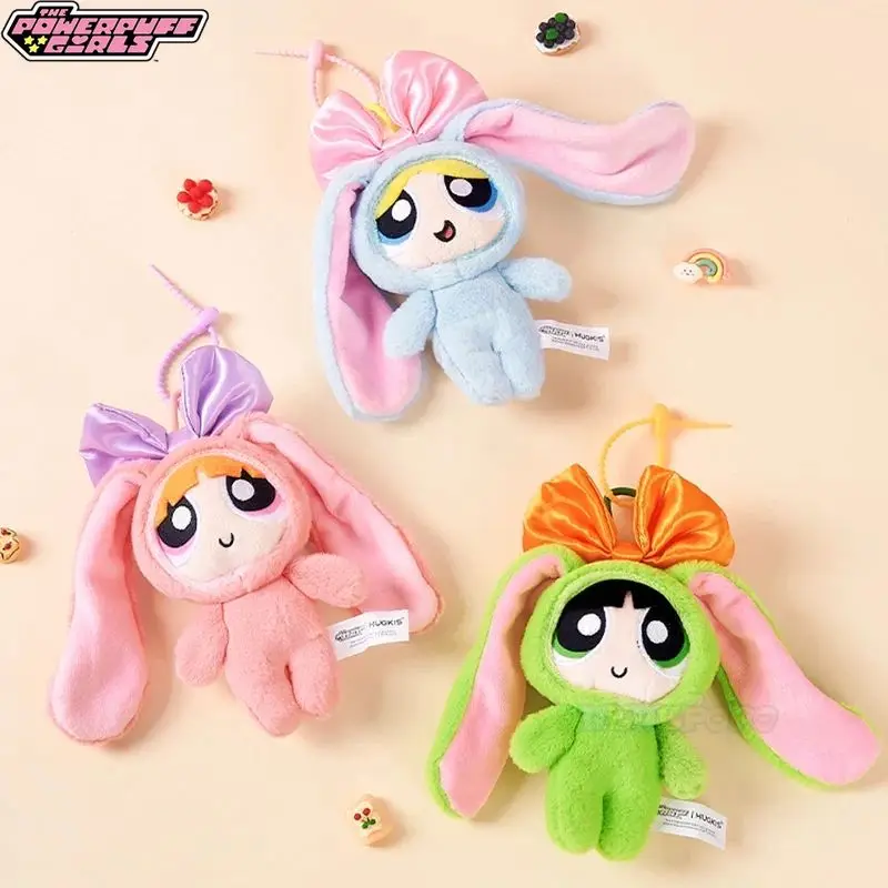 Animal de peluche Powerpuff para niñas, juguete de peluche de conejo, pajarita colgante, muñeca de regalo, 12cm