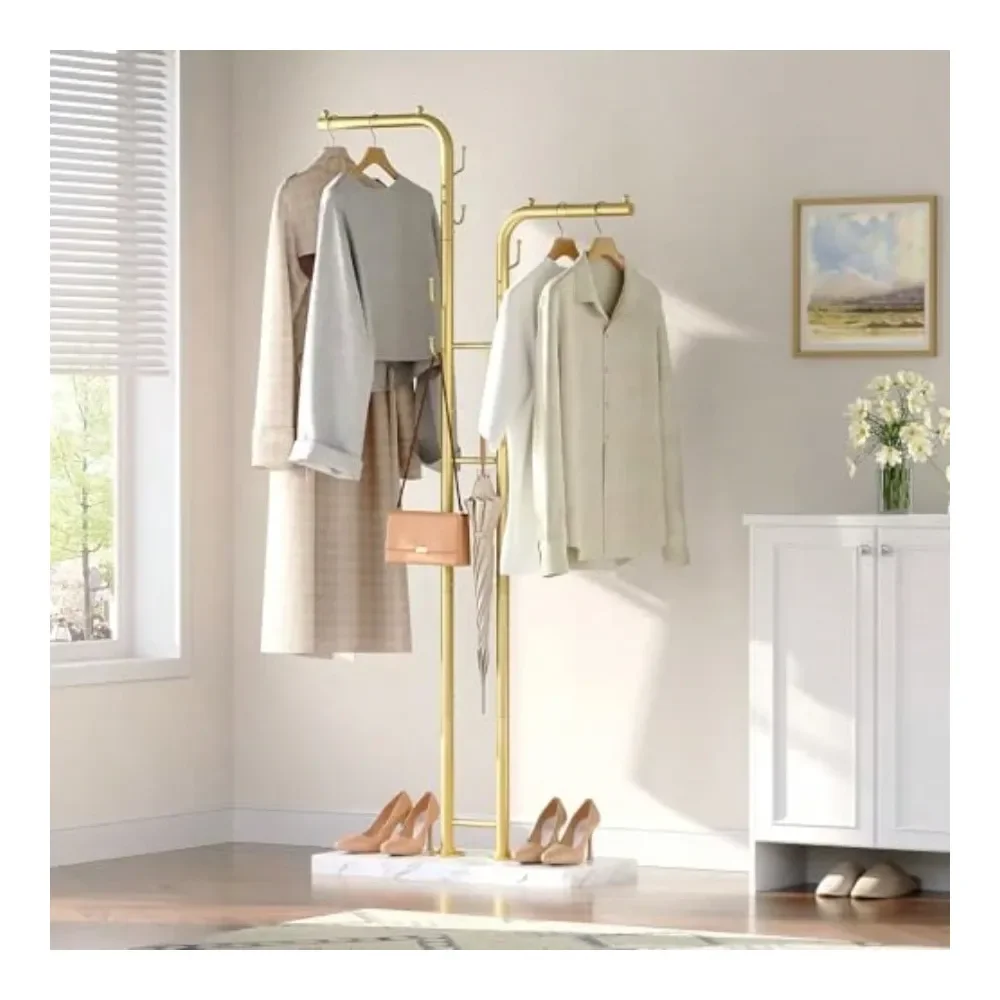 

Coat Hanger Stand Floor Standing Coat Rack Entryway Coat Tree With 8 Hooks And MarbleLook Base Modern DoublePole Metal Clothes