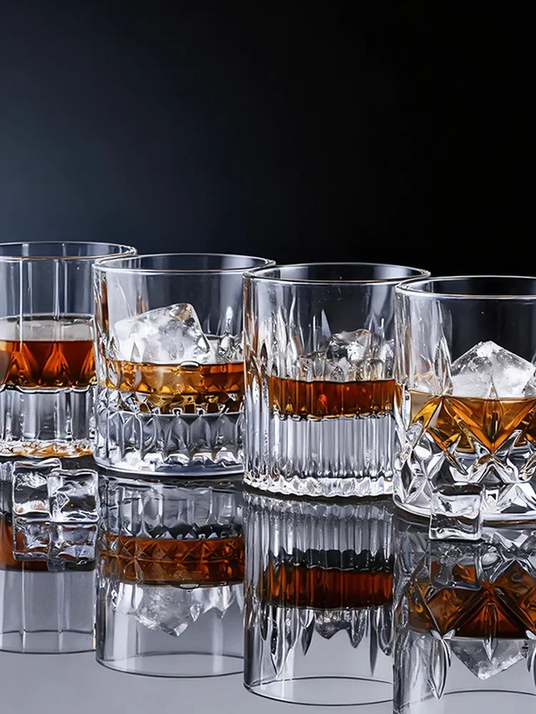 Lead-Free Crystal Whiskey Glasses Double Set Boxed Luxury Festive Popular Retro American Style Handmade Glass Drinkingware