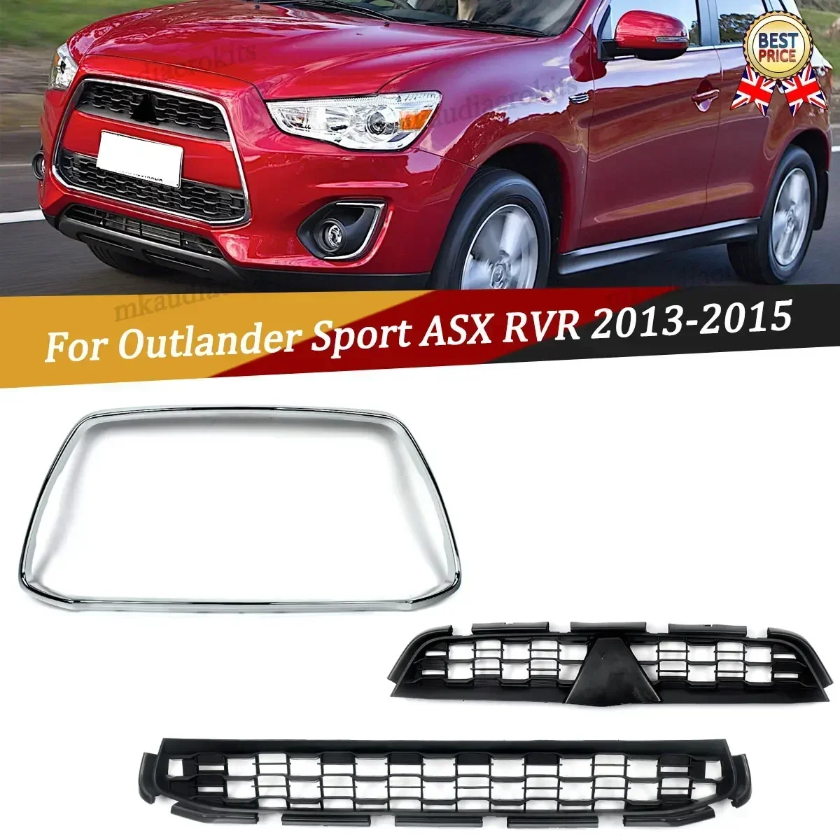 

For Mitsubishi Outlander Sport ASX RVR 2013-2015 Front Bumper Grille Molding + Griile Chrome + Black Car Accessories Tools