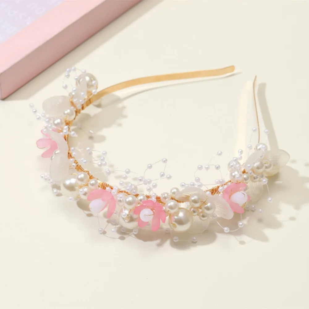 

Sweet Simple Design Pearl Headband Sweet Style Korean Fashion Bride Wedding Crown Beaded Details Beaded Headpiece Children