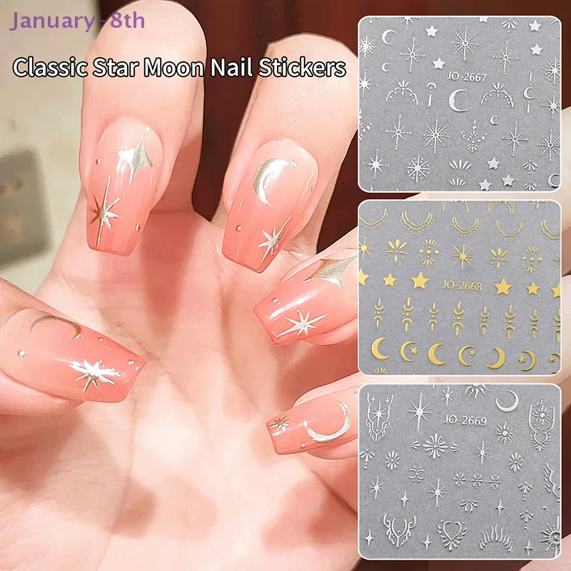 3d ouro prata estrela/sol/lua bronzeamento arte do prego adesivo estilos a laser decalque do prego auto-adesivo slider para diy unhas design decoração