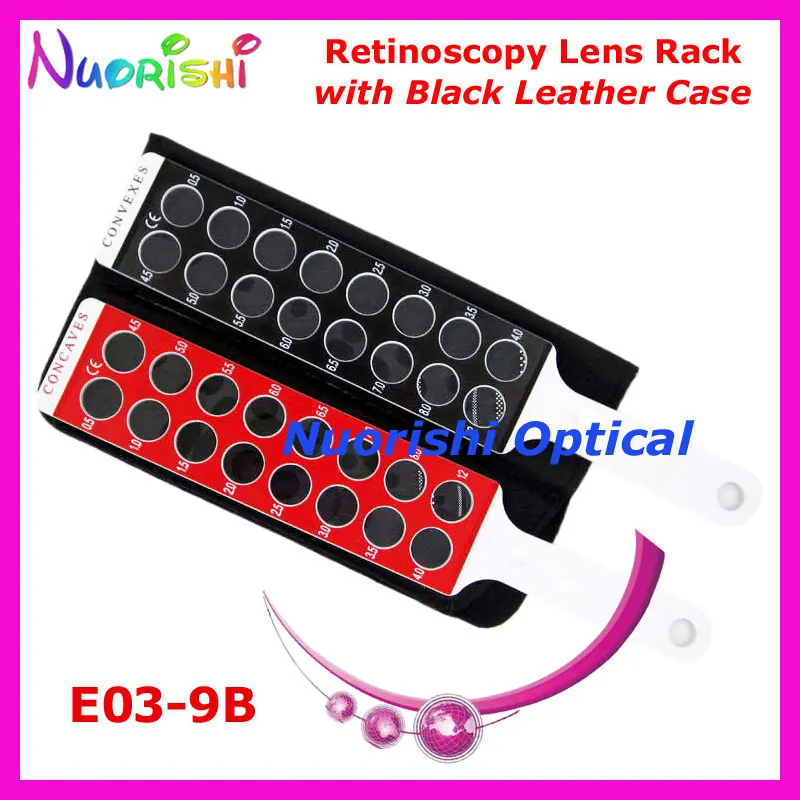E03-9B Optometry Retinoscopy Board Lens Rack in Solid White Handle Flipper Packed by Black Leather Case