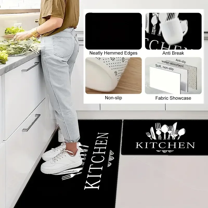 Kitchen Mat Non-slip Oil-proof Floor Mats Dirt-resistant Waterproof Runner Rug Entrance Doormat for Living Room Laundry Bathroom