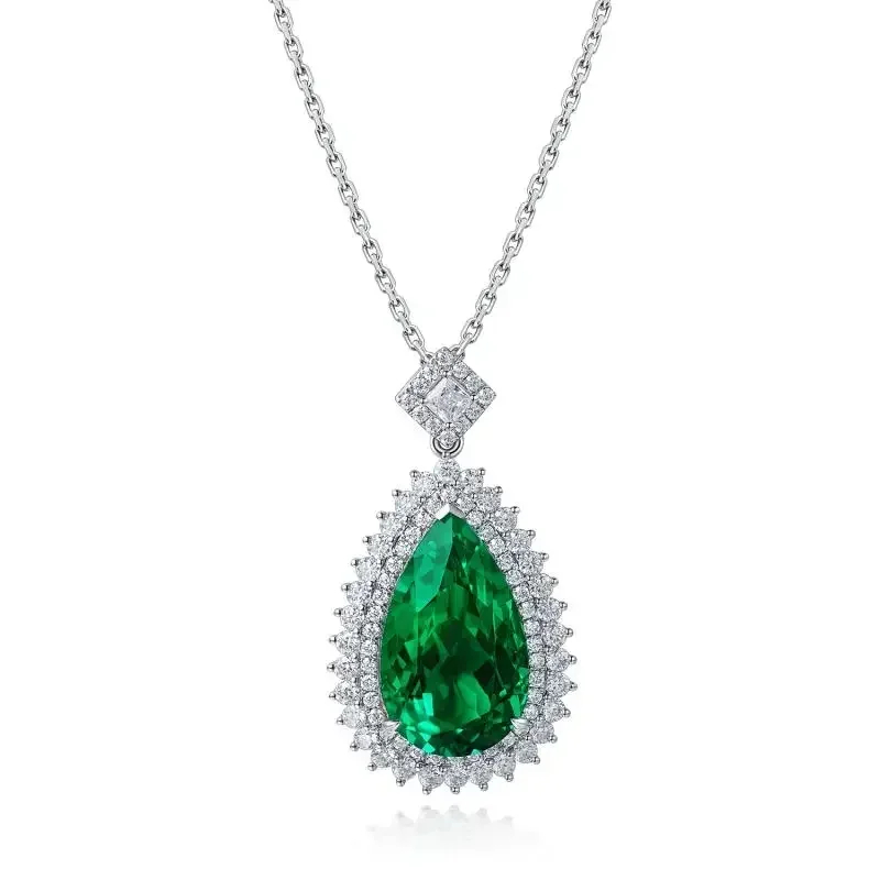 

RUIF 2023 Hot Sale 9K Gold Main Stone11.07ct Necklace Pear Shape Lab Growth Created Emerald Classic Style