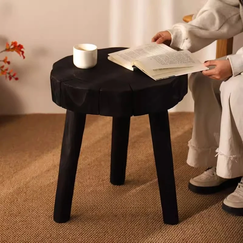 Wabi Sabi Round Coffee Table Miniature Organic Modern Side Table Solid Wood Small Spaces Furniture Retro Japanese Balcony Table