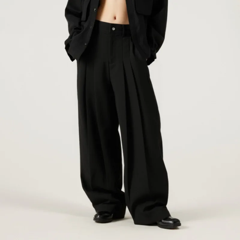 HKSH Autunno Nuove Donne Pantaloni a Gamba Larga di Colore Solido Pieghettato A Vita Alta Temperamento Alla Moda Office Lady Elegante Ins Bottoms HK11645