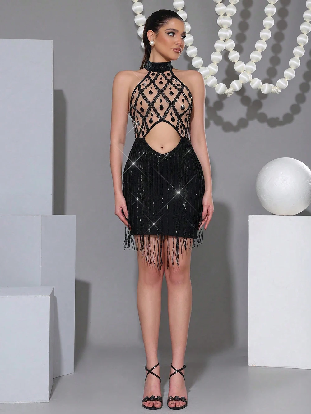 Modphy błyszczące sukienki koktajlowe diamenty cekiny frędzle sukienka na studniówkę lato 2025 rękawy frezowanie strój do klubu sukienka bankietowa Vestidos