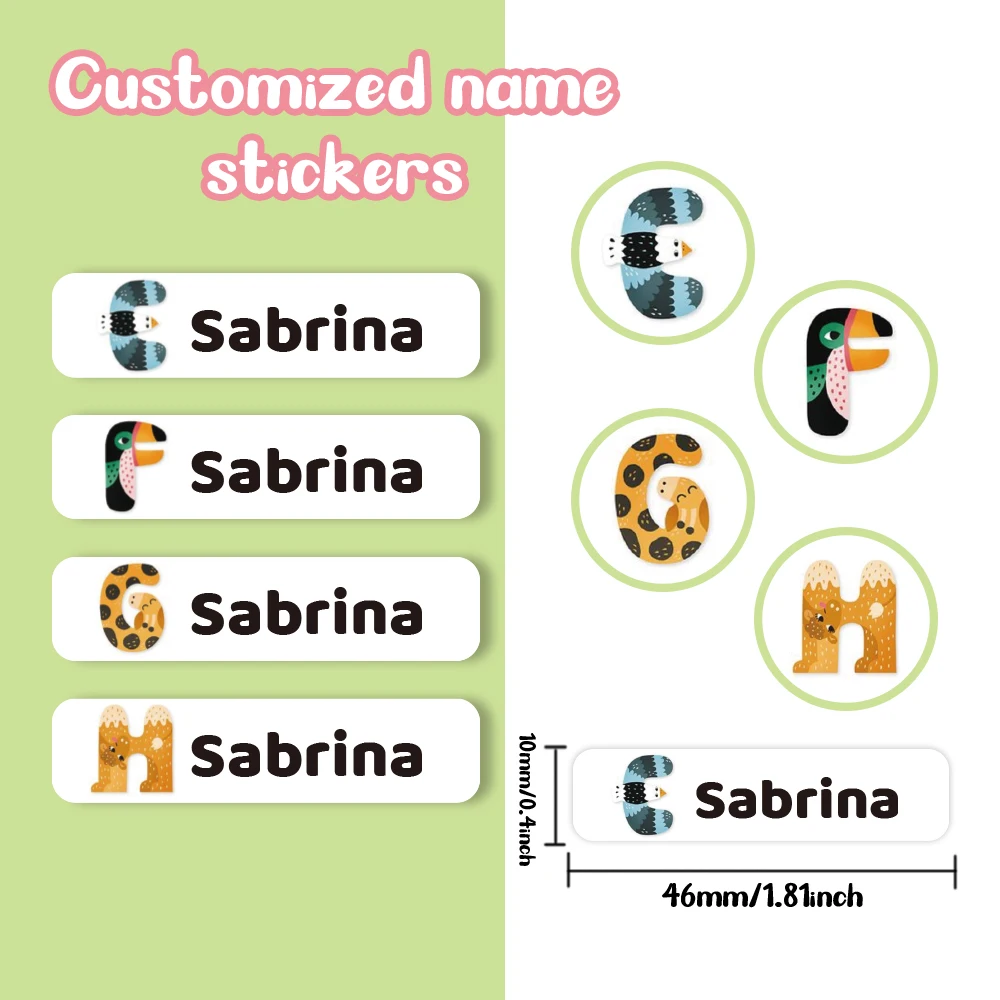 Custom animal Name Sticker,Transparent Waterproof Stickers for Kids,diy Name Labels for School Bag Bottles Box  Mug Uniform view 5