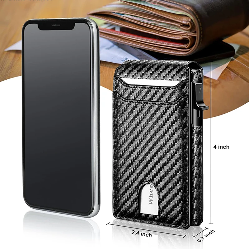 Men Minimalist Portable ​Wallet RFID Blocking Pop Up Wallet Credit Card Holder Bifold Carbon Fiber Walle