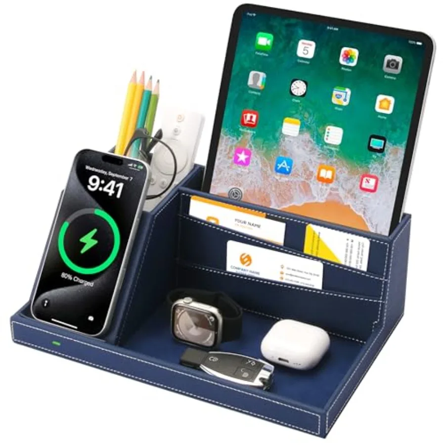 

Desk Organizer with Charging Station Nightstand Organizer Phone Docking Station Men Gift Husband Wife Anniversary Dad Birthday