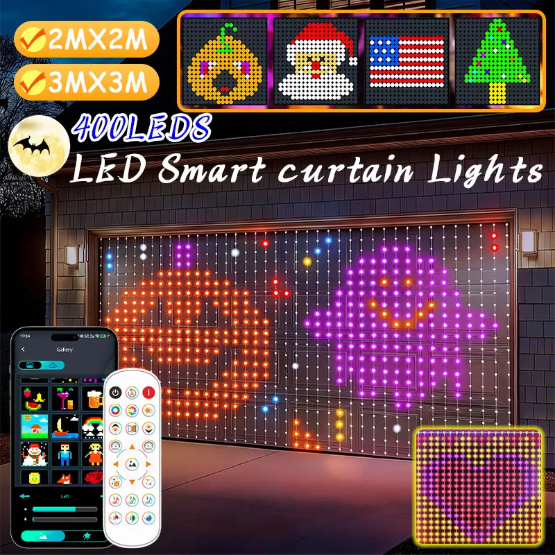 Led Smart Curtain Lights New Year's garland App RGB Fairy Lights DIY Music Change Display for Window Christmas Room Decoration
