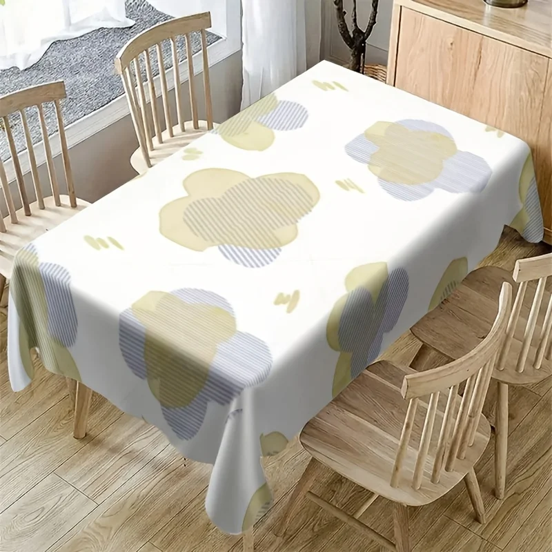Soft Nordic Tablecloth, White Beige Abstract Art Print Waterproof Rectangular Table Cover, Washable for Tea Time Party Decor
