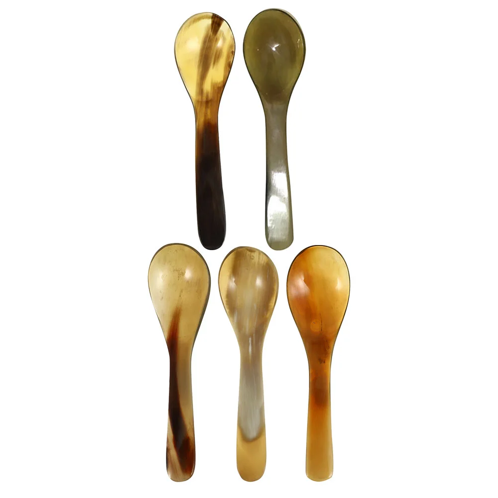 5 Pcs Natural Horn Coffee Scoop Ice Cream (set 5) Spoons Tea Short Handle Yellow Appetizer Horns Ramen