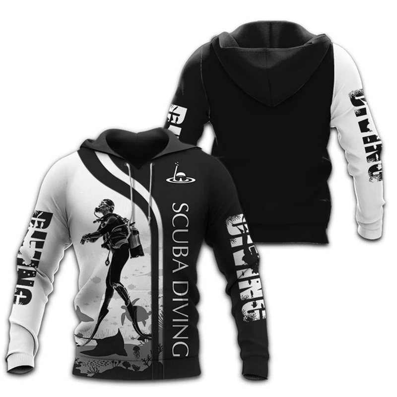 Funny 3D Printed Diving Hoodie Y2K Men Women Sweatshirts Spring Autumn Street Sports Tops Pullover Oversized Hoodies Clothes Top