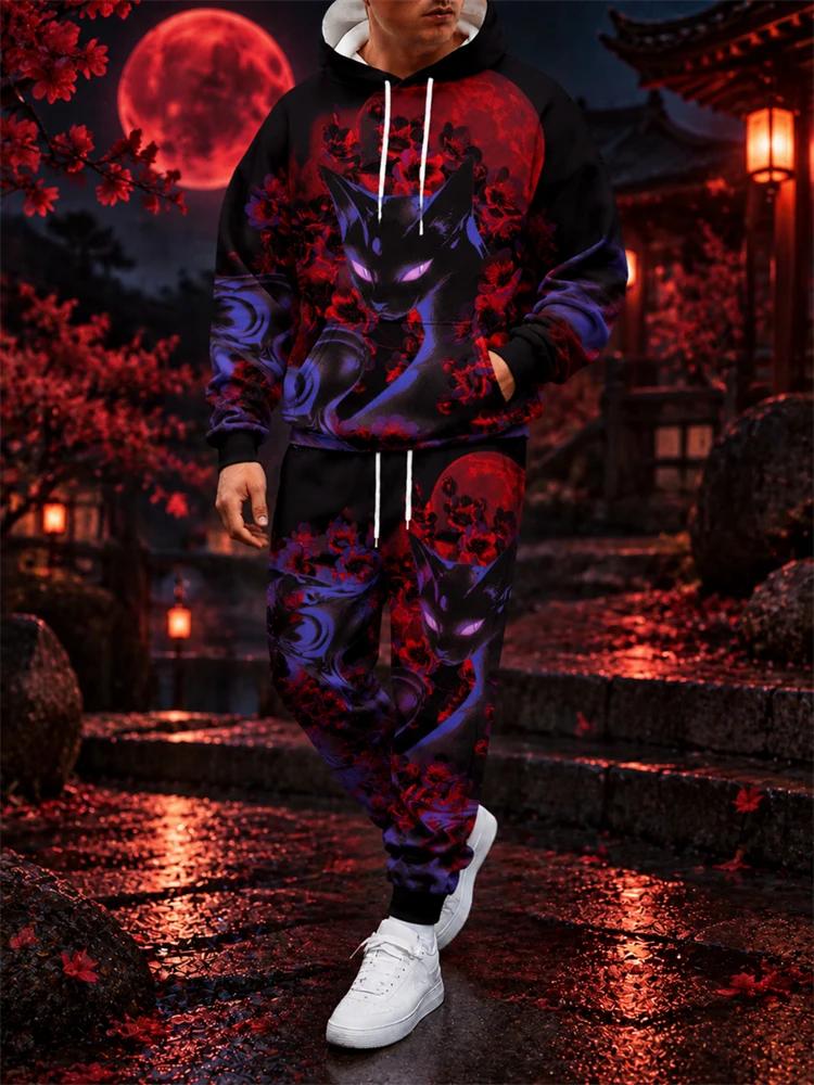 New Fall/Winter Sweatshirt Set T-Rex Print Set Men's Hoodie, Drawstring Sweatpants—A Stylish Two-Piece Set For Parties view 4