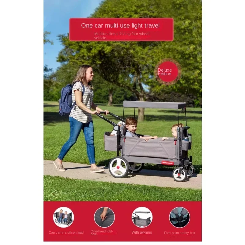 RadioFlyer Kids Trolley Walker Multi-functional Folding 4-wheeler Outdoor Camping Trolley