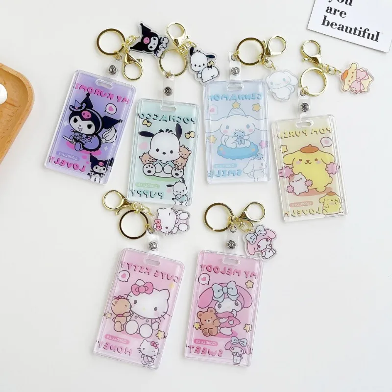 

Sanrio Kuromi Keychain Anime Cartoon Couple Bag Pendant Key Ring Keychain Accessories Student Transparent Bus ID Door Card Case