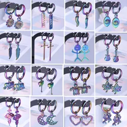New Aretes De Mujer Hoop Titanium Steel Earrings For Women Men Accessories Design Jewelry Lotus Flower The Sword Feather Earring